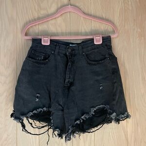 Forever 21 Black Distressed High-Waist Denim Shorts